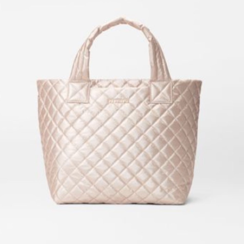 MZ Wallace Pale Rose Gold metallic Quilted small Metro Tote Bag NEW